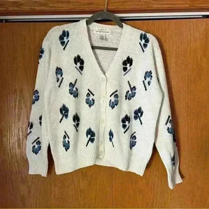 Vintage Hand Embroidered Jones New York floral cardigan S